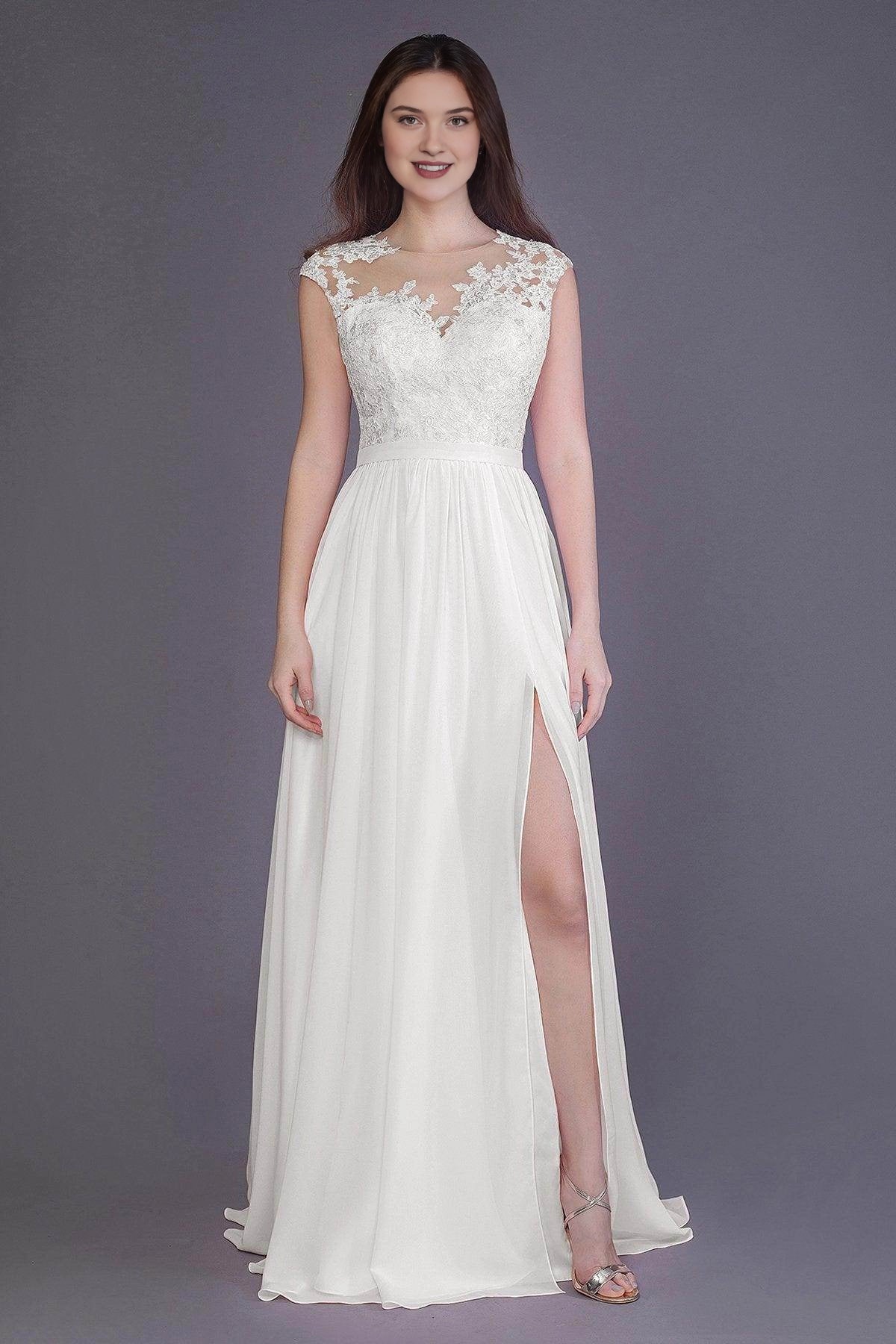 Plus Size Romantic Lace Chiffon A-Line Illusion-Neck Sleeveless Illusion-Back Floor-Length Bridesmaid Dress