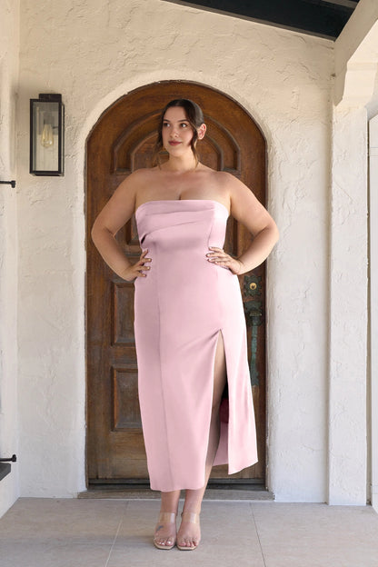 Elegant Sheath Straight Neck Strapless Zipper Back Plus Size Wedding Guest Dress