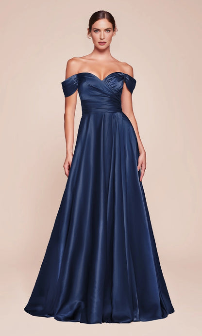 RoselleDress Olive Off Shoulder Wrap Satin Prom Dress