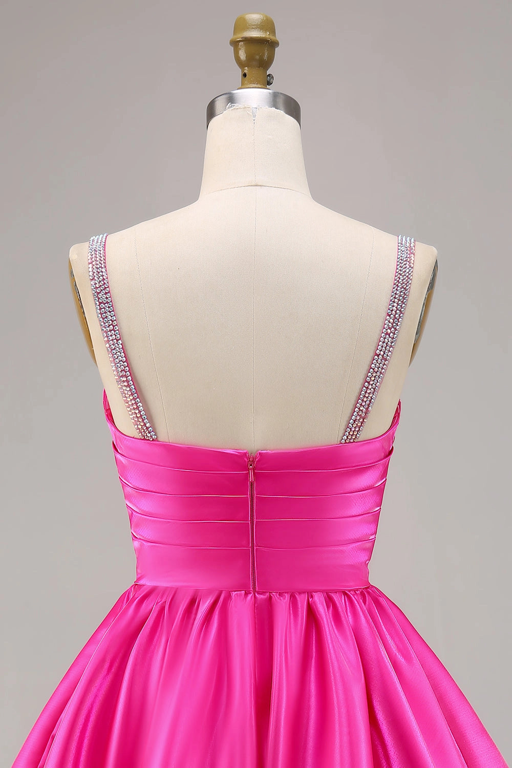 Hot Pink A-Line Straight Spaghetti Strap Closed Back Mini Homecoming Dress
