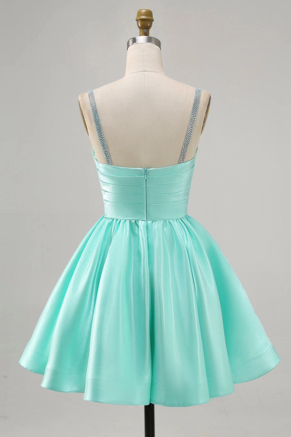 Hot Pink A-Line Straight Spaghetti Strap Closed Back Mini Homecoming Dress