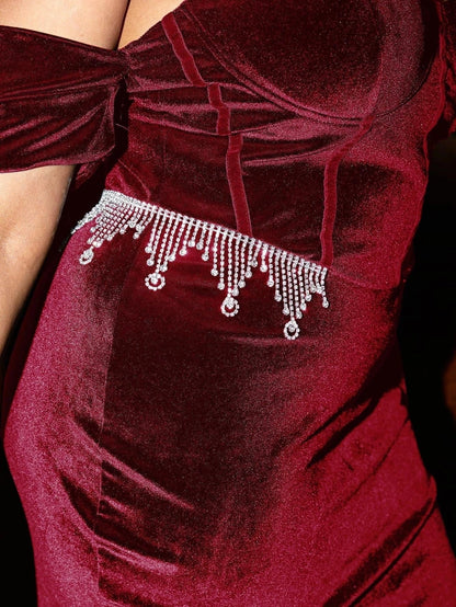 Glamorous Mermaid Sweetheart Off‑Shoulder Open‑Back Train‑Length Plus Size Prom Dress 