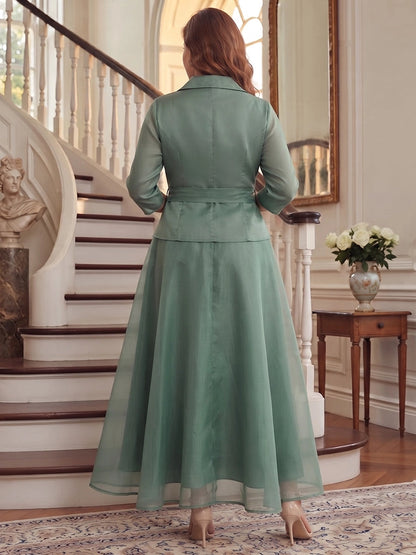 Back view Roselledress sage green a‑line formal dress solid zip‑back floor‑length plus size chiffon mother gown