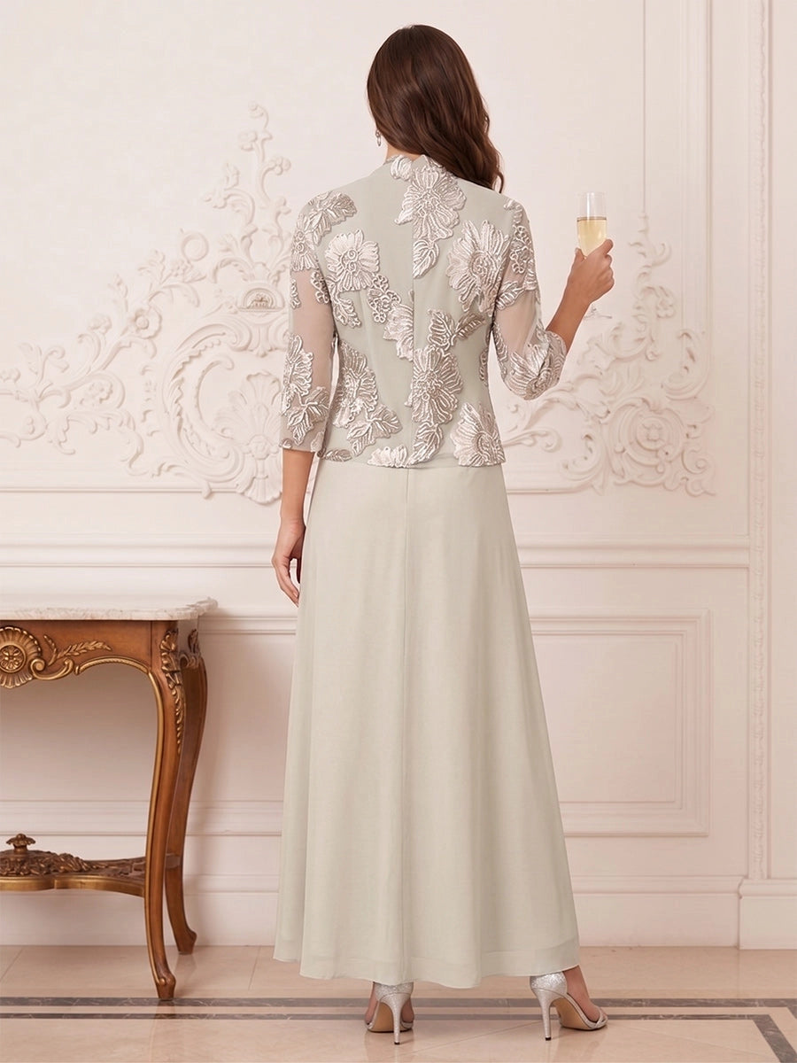 roselledress pale green embroidered jacket solid back long formal mother gown