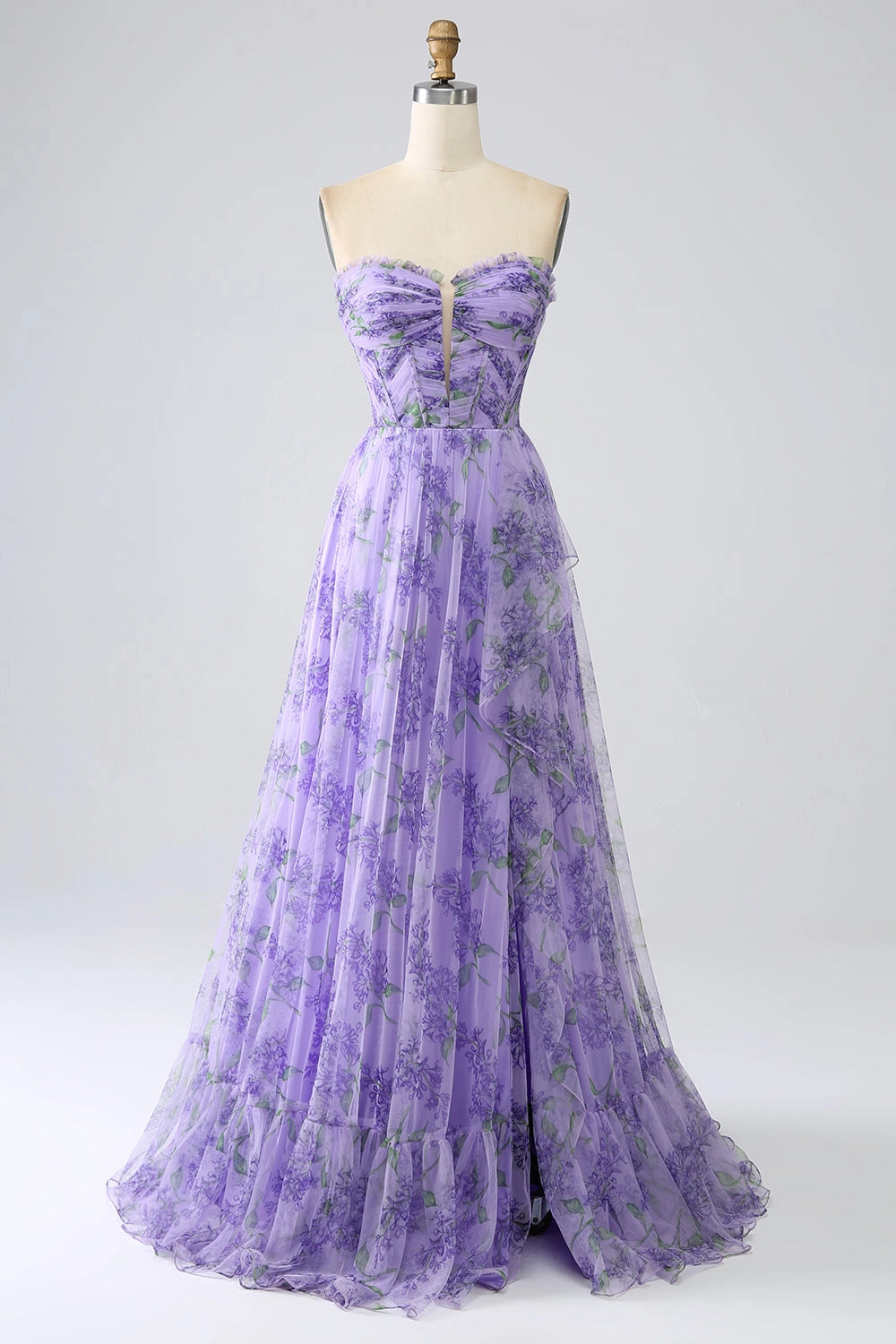 Lavender Plus‑Size A‑Line Off‑The‑Shoulder Detachable‑Sleeve Zipper‑Back Sweep‑Train Prom Dress 