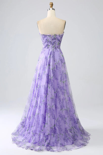 Lavender Plus‑Size A‑Line Off‑The‑Shoulder Detachable‑Sleeve Zipper‑Back Sweep‑Train Prom Dress 