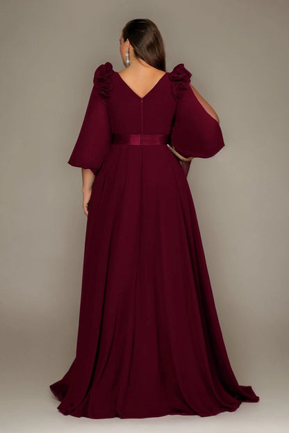 Roselledress chiffon formal maxi dress double v zipper back rear shot