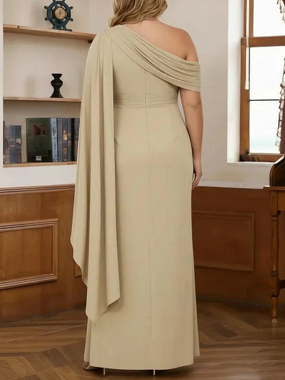 RoselleDress beige ruched formal gown center zipper back plus size mother gown back shot
