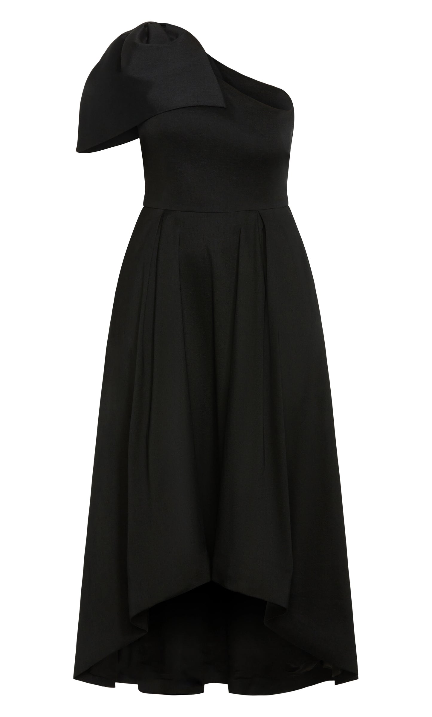 Burgundy One‑Shoulder Bow High‑Low A‑Line Plus Size Wedding Guest Dress