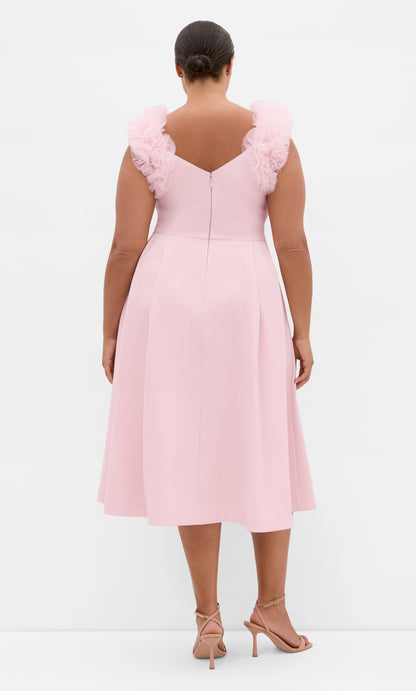 Elegant A-Line Sweetheart Floral Strap V-Back Tea-Length Plus Size Wedding Guest Dress