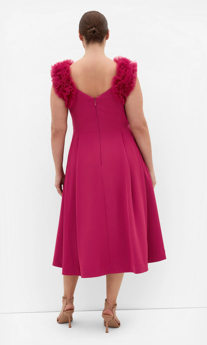 Elegant A-Line Sweetheart Floral Strap V-Back Tea-Length Plus Size Wedding Guest Dress