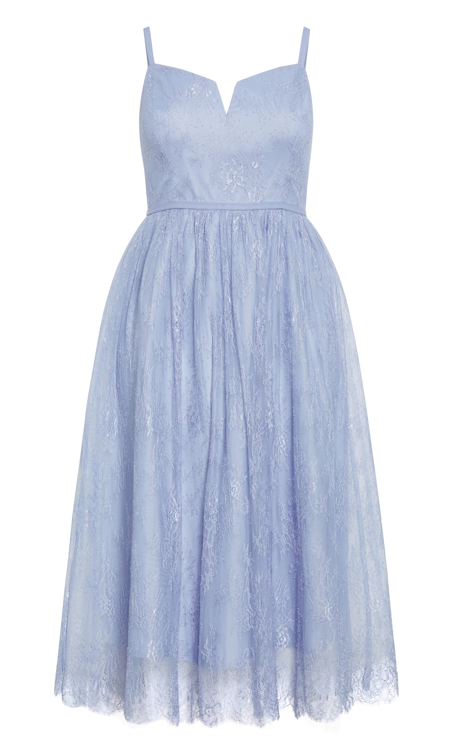 Dusty Blue Lace Spaghetti Strap Midi Plus Size Wedding Guest Dress