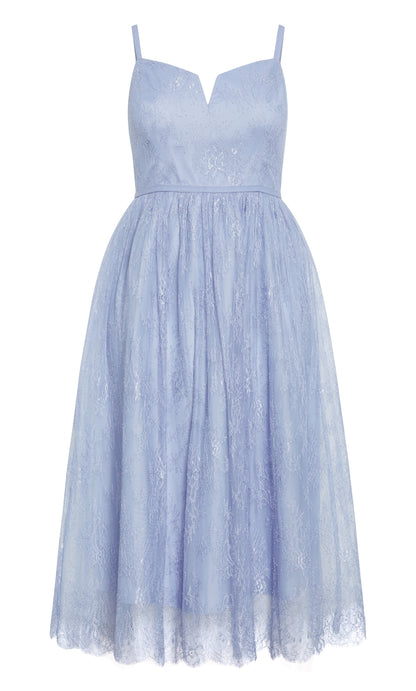 Dusty Blue Lace Spaghetti Strap Midi Plus Size Wedding Guest Dress