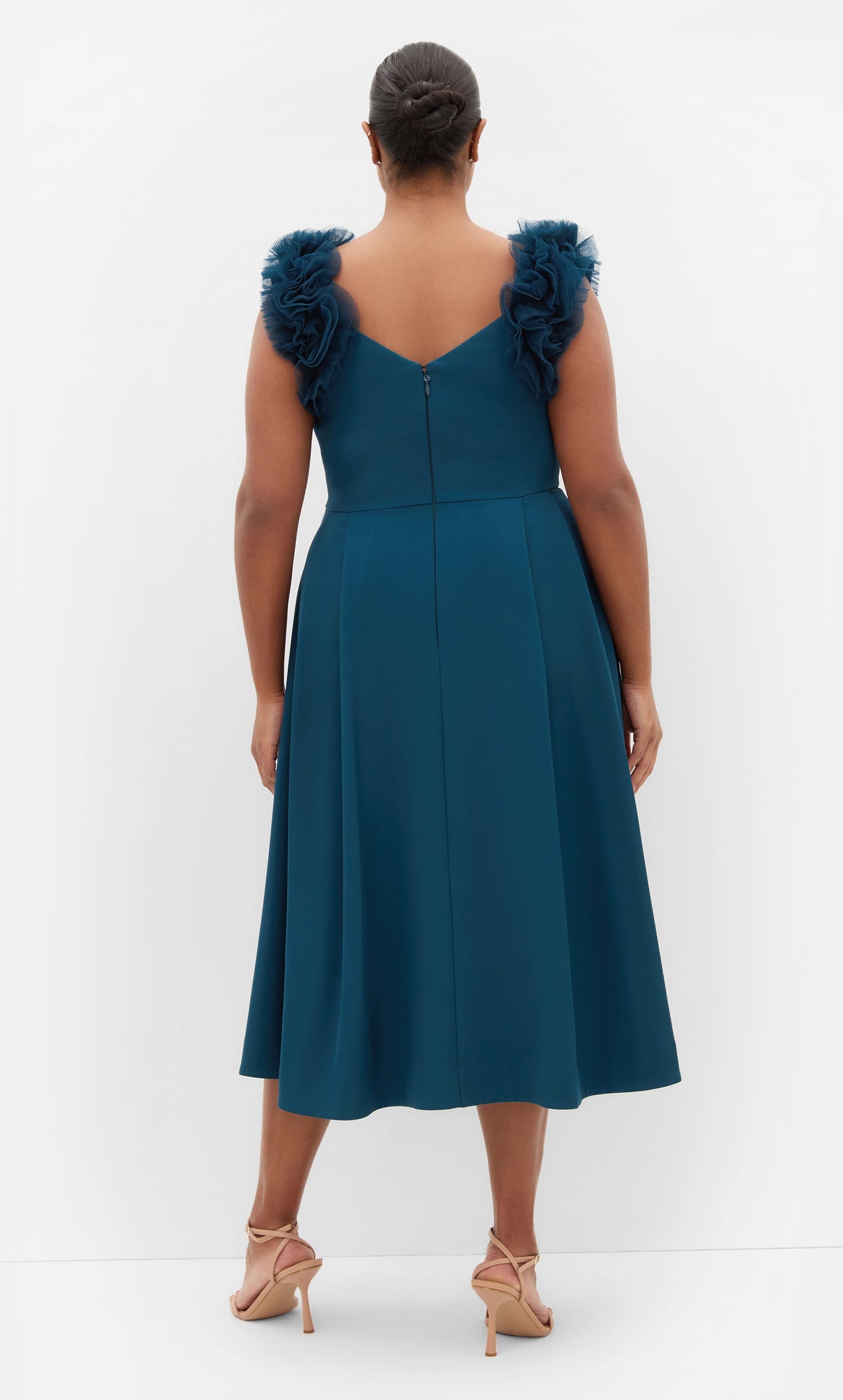 Elegant A-Line Sweetheart Floral Strap V-Back Tea-Length Plus Size Wedding Guest Dress