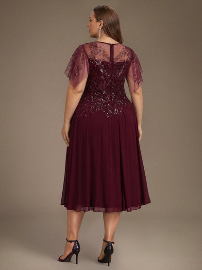 Roselledress sequin lace formal dress illusion mesh back vertical center zipper back view
