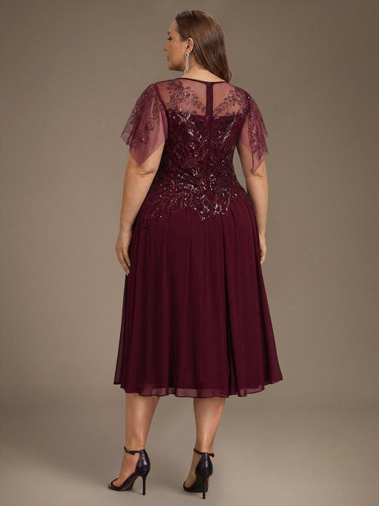 Roselledress sequin lace formal dress illusion mesh back vertical center zipper back view