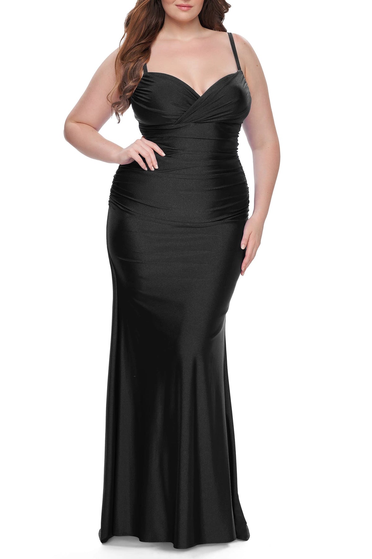 Red Plus Size Satin Spaghetti Strap Lace‑Up Back Maxi Wedding Guest Dress