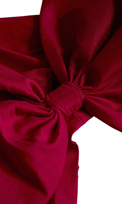 Burgundy One‑Shoulder Bow High‑Low A‑Line Plus Size Wedding Guest Dress