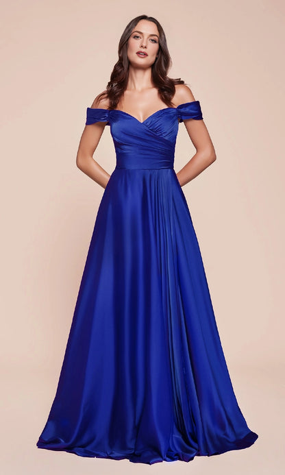 RoselleDress Olive Off Shoulder Wrap Satin Prom Dress