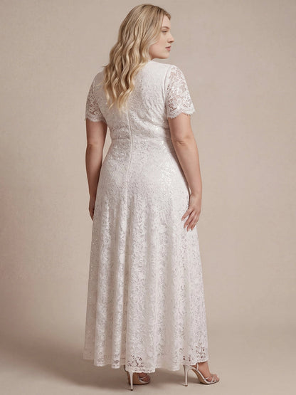 Plus Size Sequin Lace V-Neck Flutter Sleeve Long Mother of Bride Dress