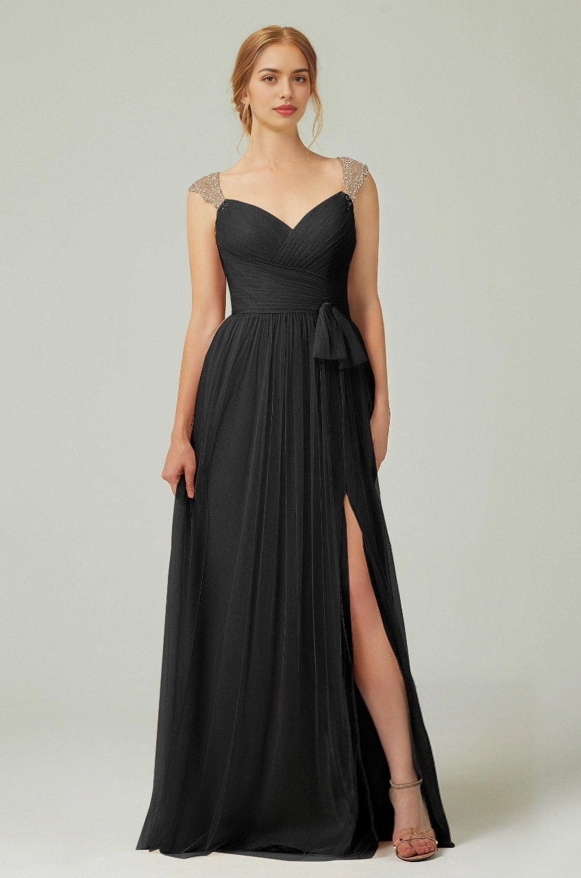 Plus Size Romantic A-Line Sweetheart Sleeveless Illusion Back Long Beaded Bridesmaid Dress