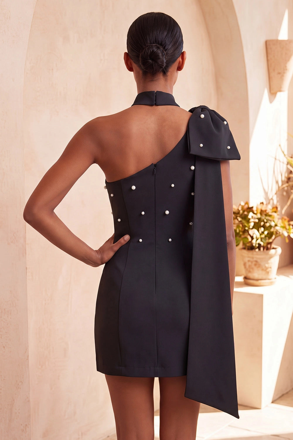 Light Blue Sheath One Shoulder Halter Plain Back Mini Homecoming Dress