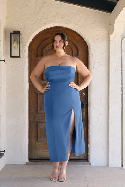 Elegant Sheath Straight Neck Strapless Zipper Back Plus Size Wedding Guest Dress