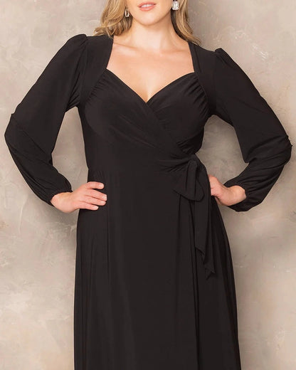 Roselledress Long‑Sleeve Wrap Maxi Plus Size Wedding Guest Dress