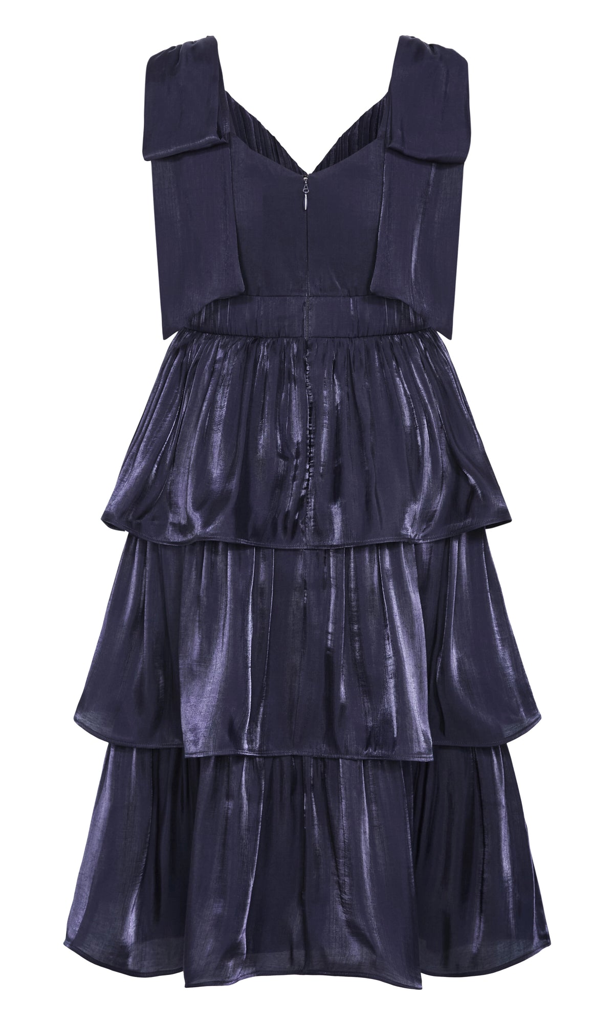 Glamorous Tiered V‑Neck Sleeveless Bow‑Back Midi Plus Size Wedding Guest Dress