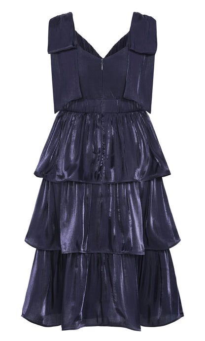 Glamorous Tiered V‑Neck Sleeveless Bow‑Back Midi Plus Size Wedding Guest Dress