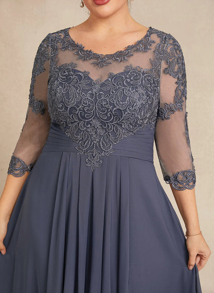 Elegant Plus Size A-Line Bateau 3/4 Sleeve Keyhole-Back High-Low Mother Of Bride Dress