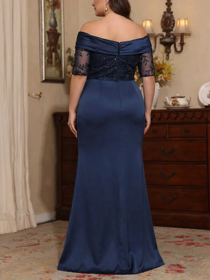 RoselleDress dark navy lace sequin mermaid formal gown zipper back plus size mother gown back shot