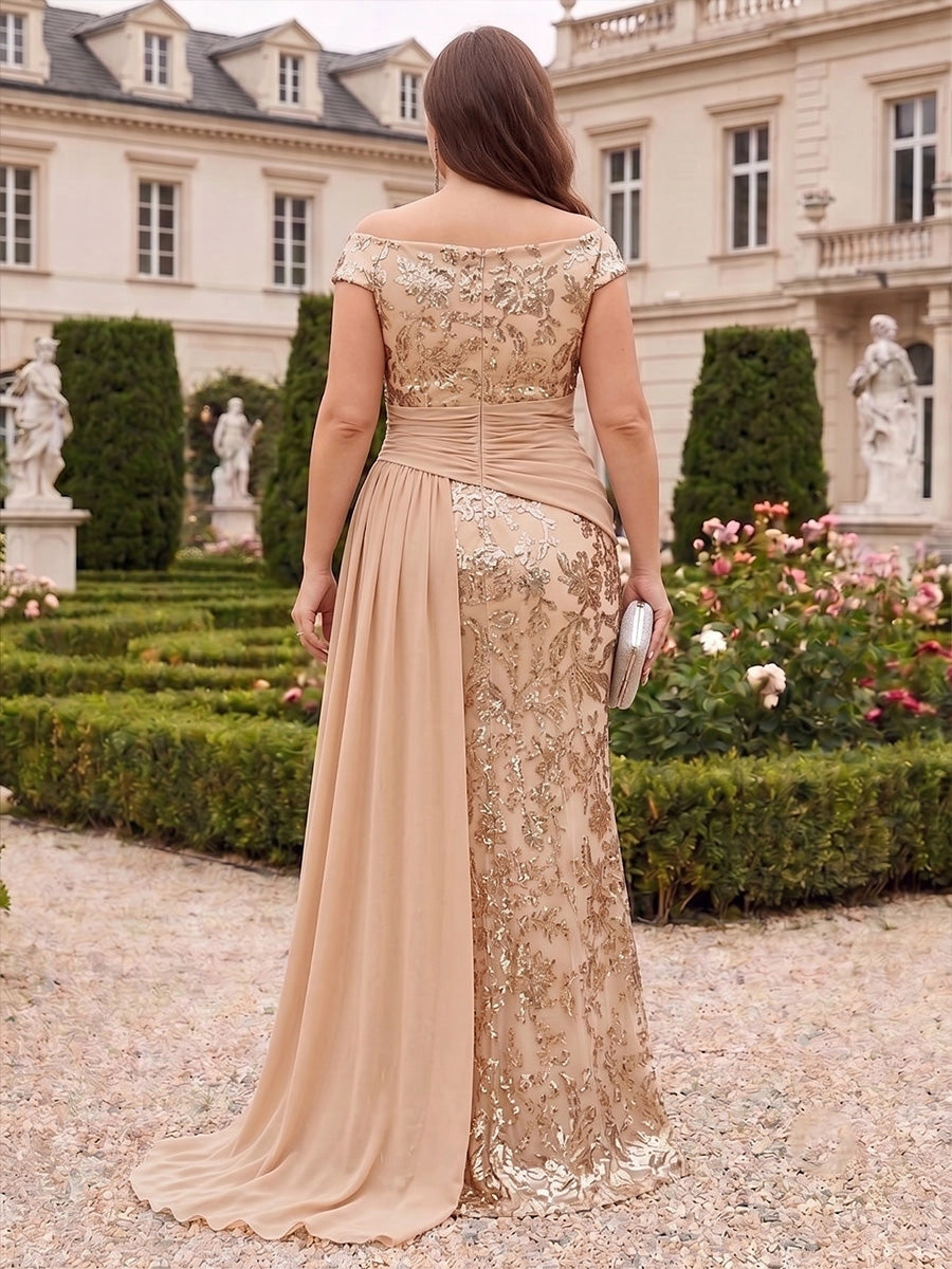 Roselledress sequin formal dress off shoulder design center back zipper back view