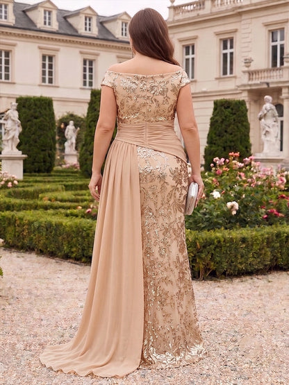 Roselledress sequin formal dress off shoulder design center back zipper back view