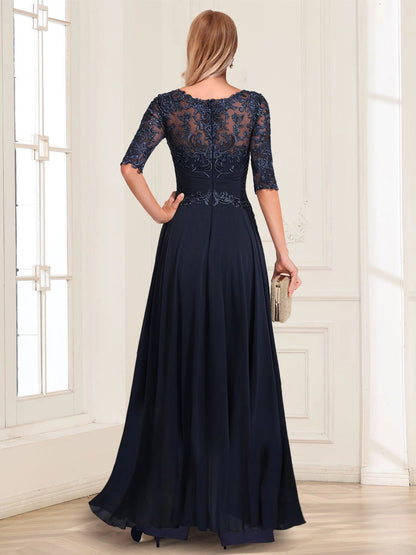 roselledress dark blue embroidered illusion back formal long pants mother evening gown