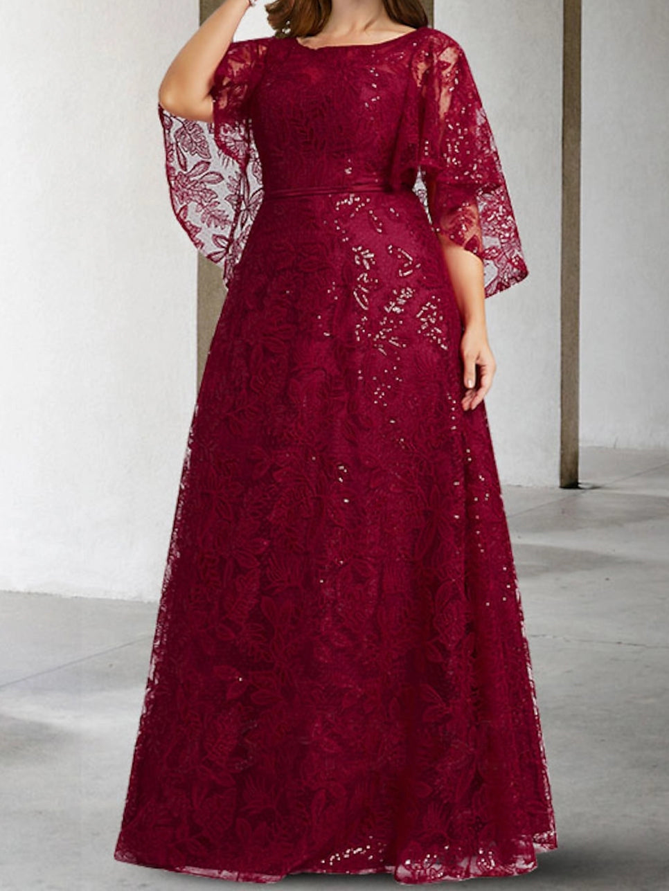 Elegant A‑Line Bateau Neck Cape Sleeve Zipper Back Floor Length Plus Size Mother Of The Bride Dress