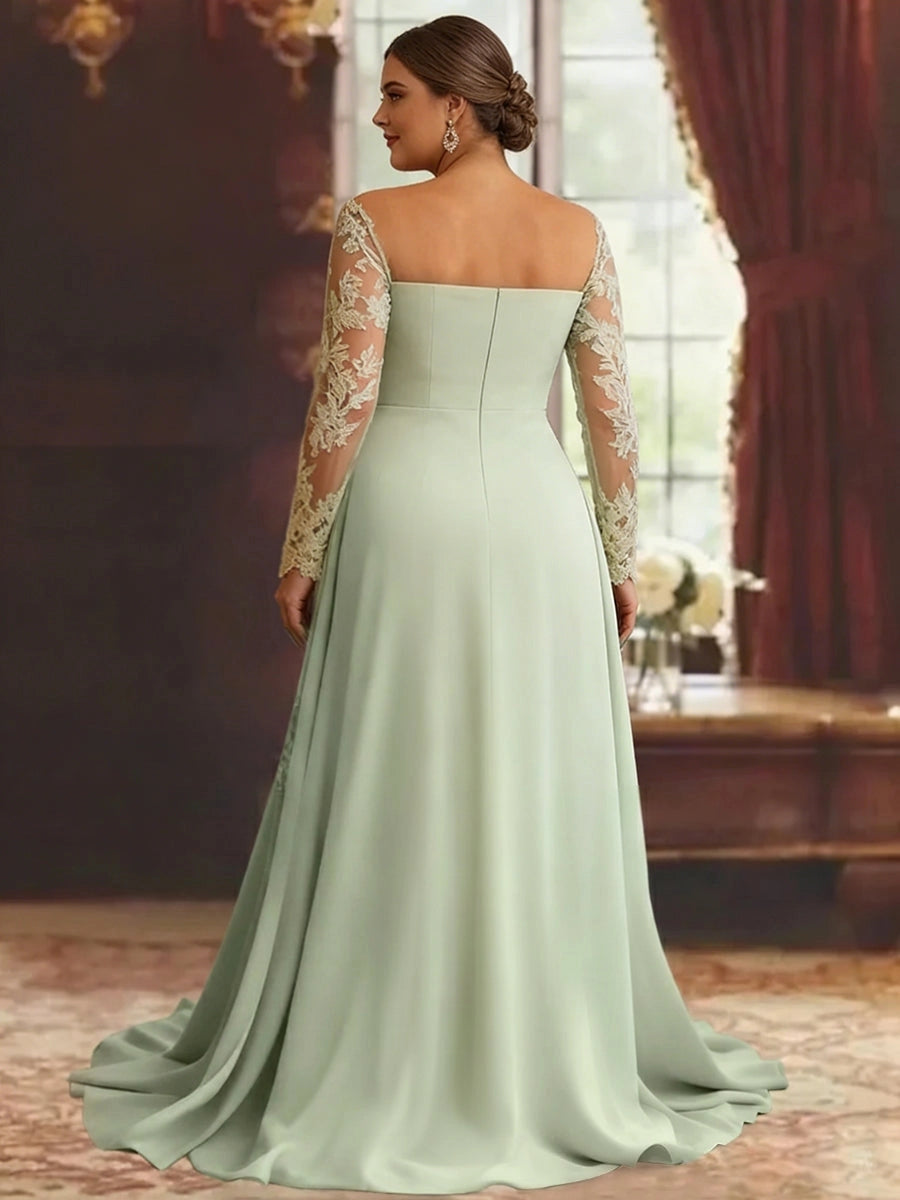 RoselleDress light sage floral lace A-line formal gown zipper back plus size mother gown back shot