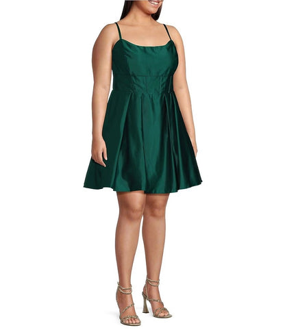 Elegant Plus Size A-Line Square Neck Lace-Up Short Satin Homecoming Dress