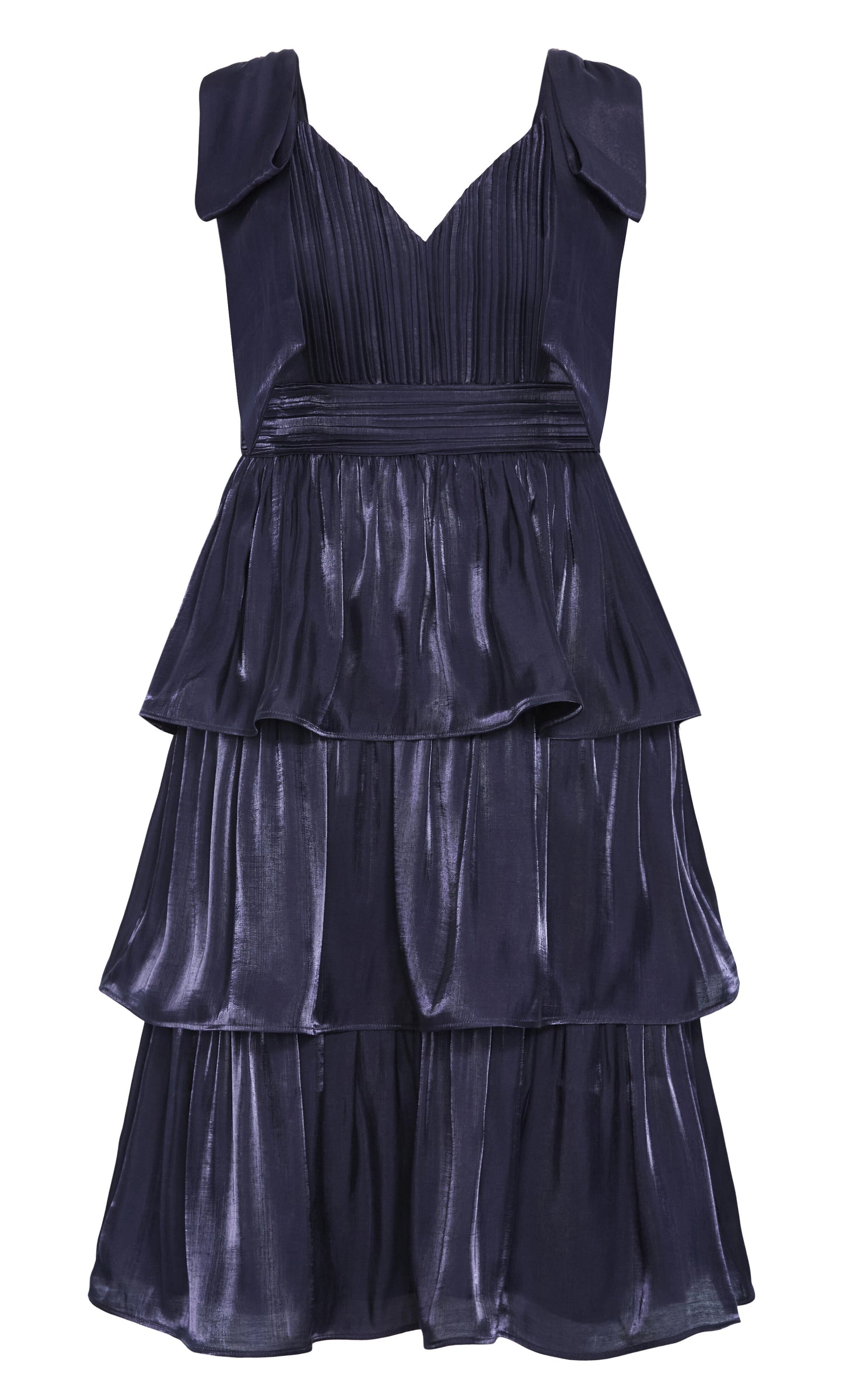Glamorous Tiered V‑Neck Sleeveless Bow‑Back Midi Plus Size Wedding Guest Dress
