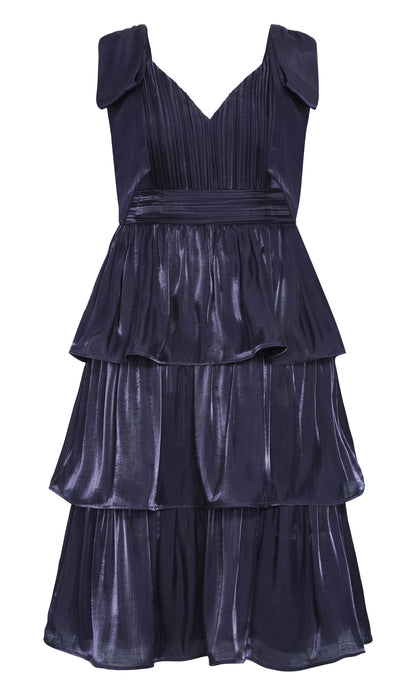 Glamorous Tiered V‑Neck Sleeveless Bow‑Back Midi Plus Size Wedding Guest Dress