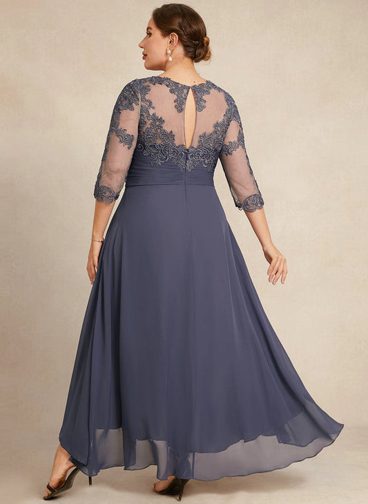 Roselledress slate blue plus size chiffon gown illusion keyhole lace back rear view