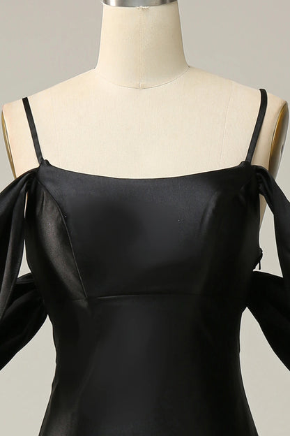 RoselleDress Black Satin Square Neck Cross Back Mermaid Prom Gown