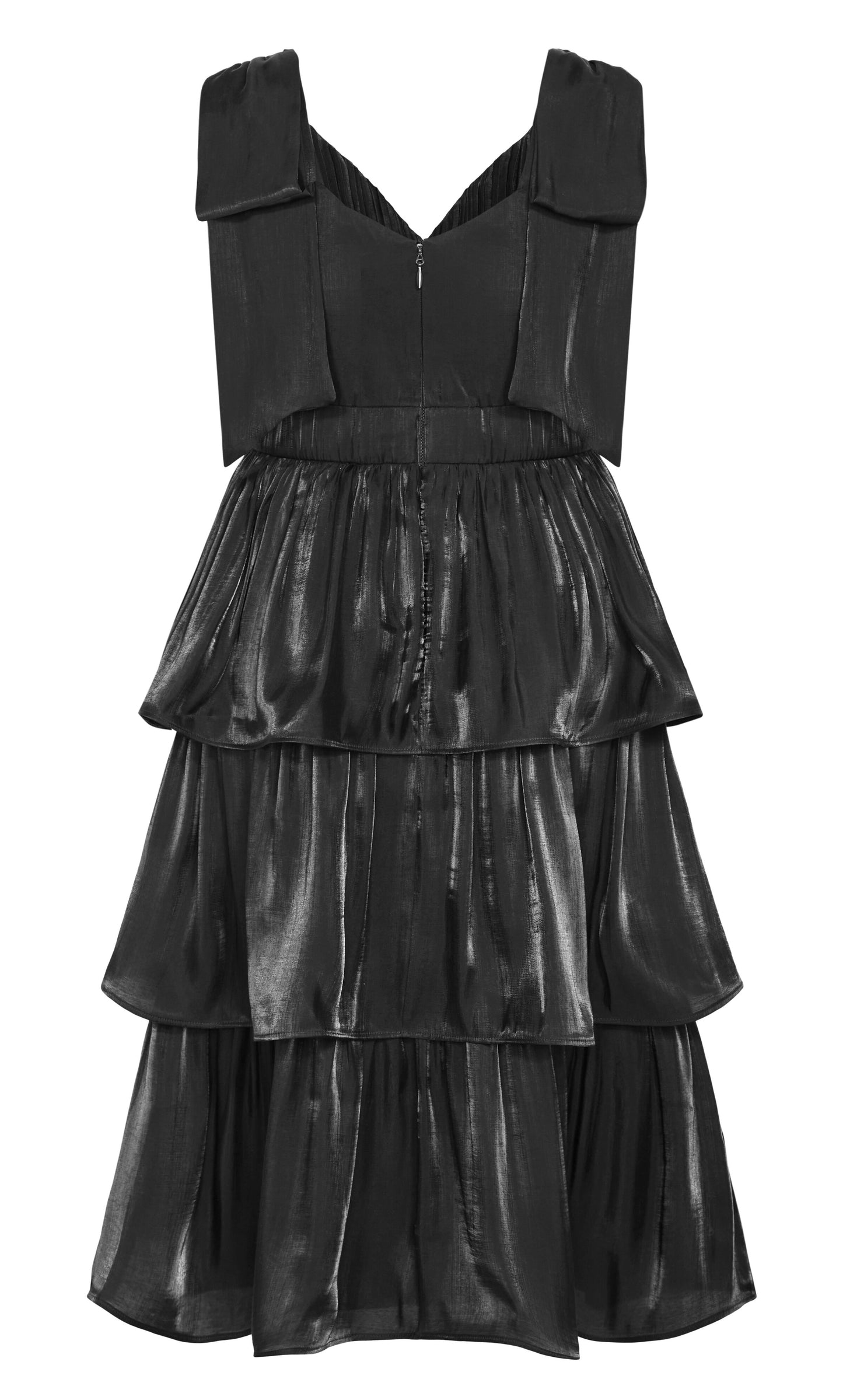 Glamorous Tiered V‑Neck Sleeveless Bow‑Back Midi Plus Size Wedding Guest Dress