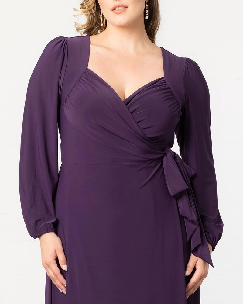 Roselledress Long‑Sleeve Wrap Maxi Plus Size Wedding Guest Dress
