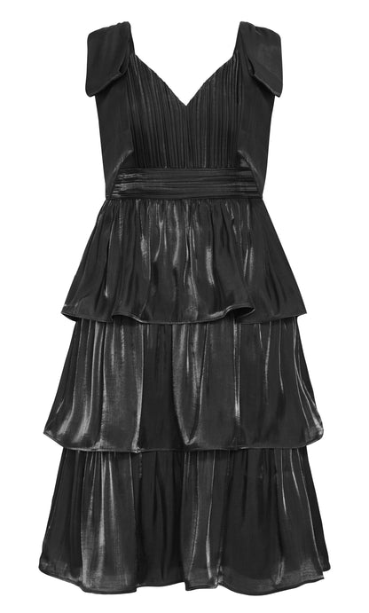 Glamorous Tiered V‑Neck Sleeveless Bow‑Back Midi Plus Size Wedding Guest Dress