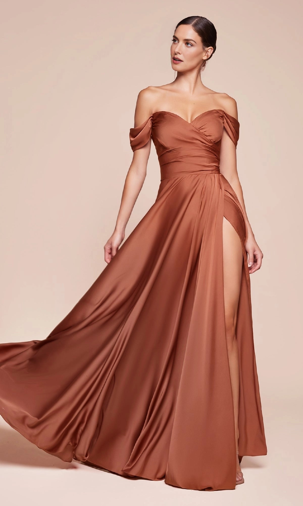 RoselleDress Olive Off Shoulder Wrap Satin Prom Dress