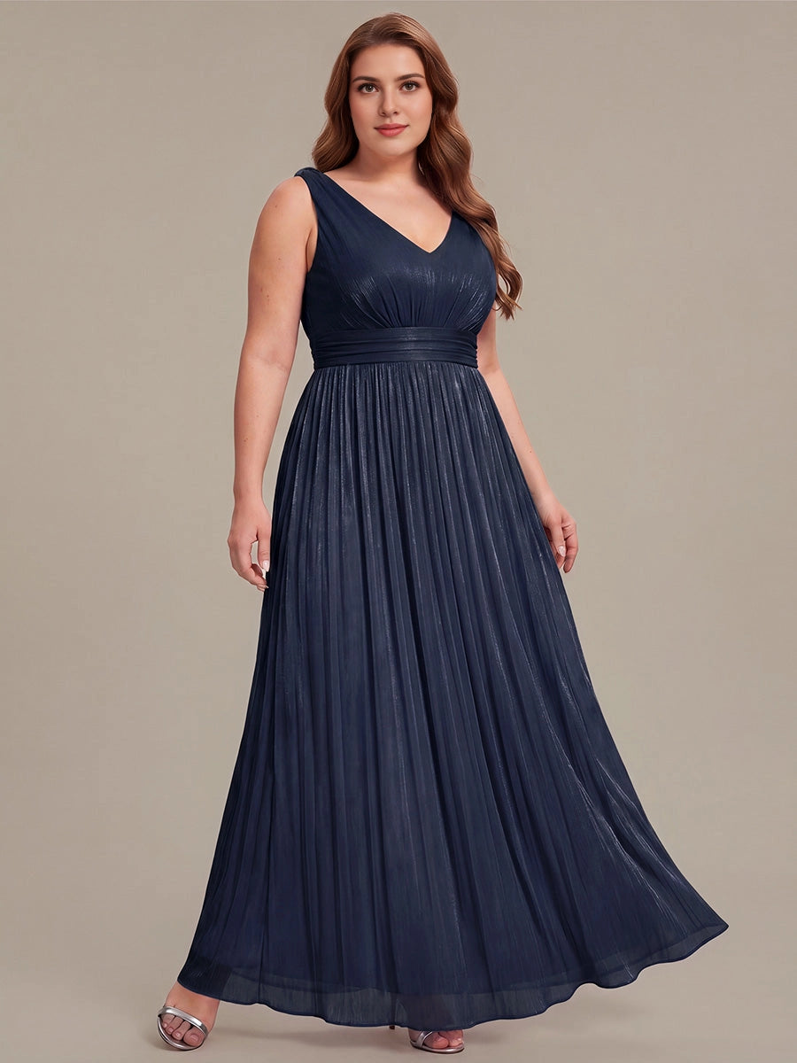 Roselledress Flowy A-Line V-Neck Sleeveless V-Zip-Back Floor-Length Plus Size Weeding Guest Dress