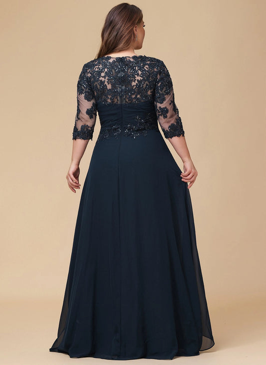 roselledress beaded lace illusion zipper back navy chiffon plus size evening gown