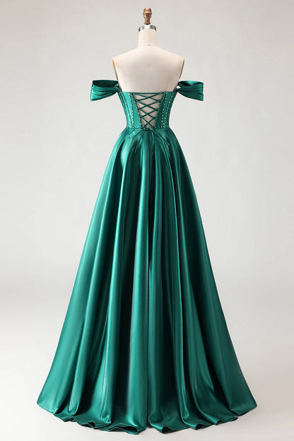 Lavender Plus Size A-Line Off Shoulder Lace Up Back Long Prom Dress