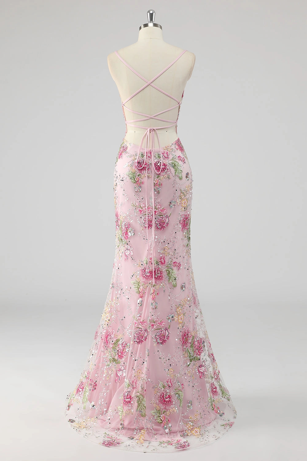Plus Size Blush‑Pink Mermaid Sweetheart Spaghetti‑Strap Sheer‑Back Floor‑Length Prom Dress